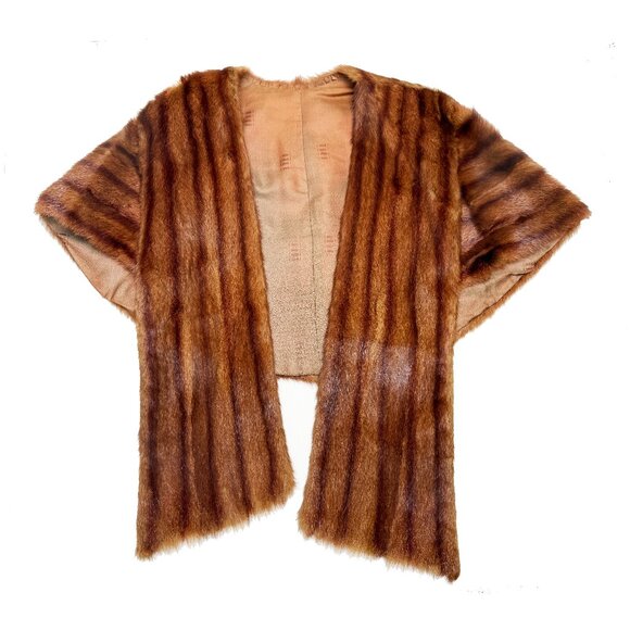 Mid Century Glamorous Real Fur Stole – Chestnut Brown Striped